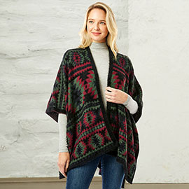 Aztec Pattern Ruana Poncho