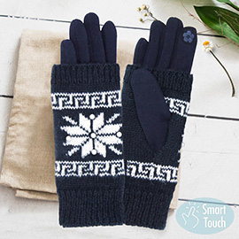 3 in 1 Functional Knitted Snowflake Pearl Accented Smart Gloves