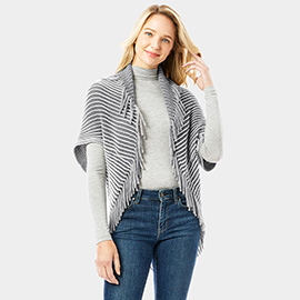 Striped Chenille Shrug With Fringe