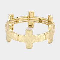 Worn Metal Cross Stretch Bracelet