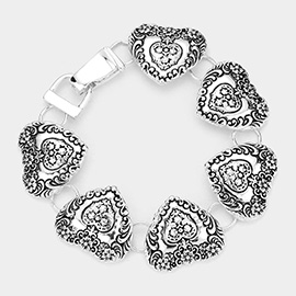 Antique Metal Heart Charm Link Magnetic Bracelet