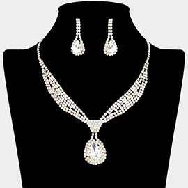 Rhinestone Pave Teardrop Collar Necklace