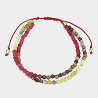 Two Layer Semi Precious Stone Bead Pull Tie Adjustable Cinch Bracelet