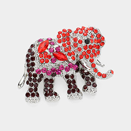 Crystal Floral Rhinestone Elephant Pin Brooch