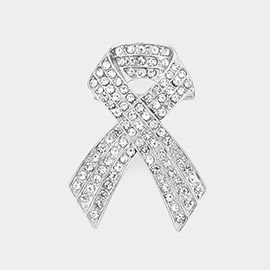 Rhinestone Embellished Pink Ribbon Pin Brooch