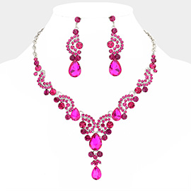 Teardrop Stone Accented Evening Necklace