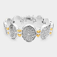 Antique Patterned Metal Oval Bracelet