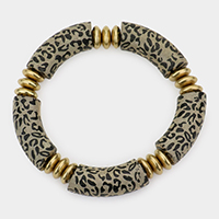 Leopard Patterned Wood Stretch Bracelet