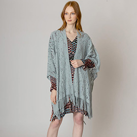 Floral Solid Crochet Ruana Poncho