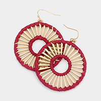 Wrapped Raffia Abstract Metal Circle Dangle Earrings