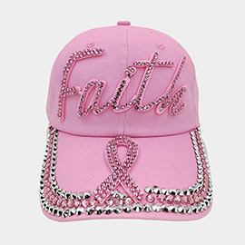 Bling Pink Ribbon Faith Message Baseball Cap