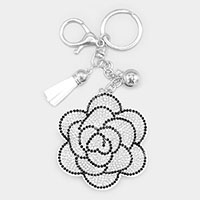 Bling Camellia Flower Tassel Keychain