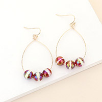 Triple Ball Accented Open Teardrop Dangle Earrings