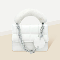 Solid Faux Fur Handle Tote / Crossbody Bag