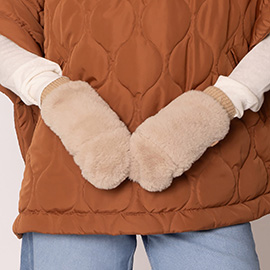 Solid Faux Fur Mitten Gloves