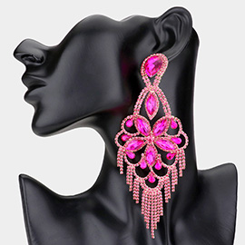 Marquise Stone Flower Accented Chandelier Evening Earrings