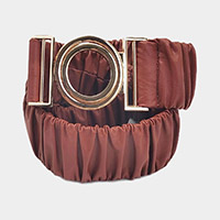 Solid Pleated Faux Leather Scrunch Stretch Elastic Belt