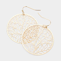 Filigree Leaf Detailed Brass Metal Round Dangle Earrings