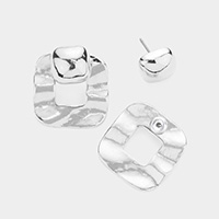 Crushed Open Metal Square Peekaboo Earrings