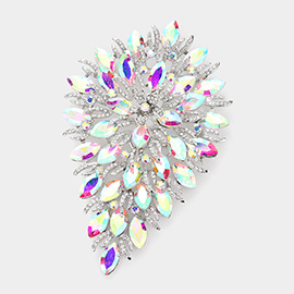 Flower Centered Marquise Stone Cluster Vine Pin Brooch