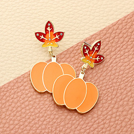 Thanksgiving Day Enamel Maple Leaf Pumpkin Link Dangle Earrings