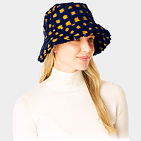 Check Patterned Faux Fur Bucket Hat