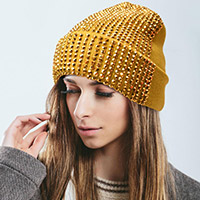 Single Sided Studded Knit Beanie Hat