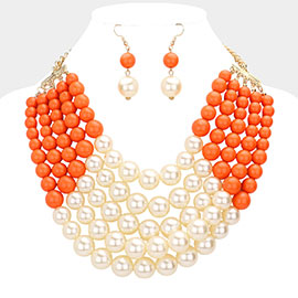 Chunky Multi Strand Pearl Bib Necklace