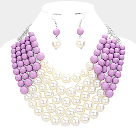 Chunky Multi Strand Pearl Bib Necklace