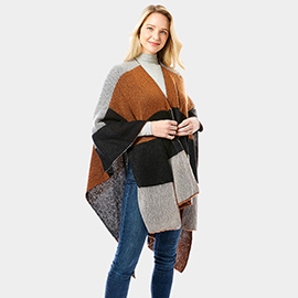 Color Block Ruana Poncho