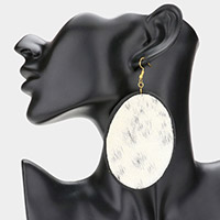 Cow Patterned Genuine Fur Calf Oval Dangle Earrings