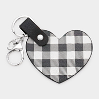 Buffalo Check Patterned Faux Leather Heart Keychain