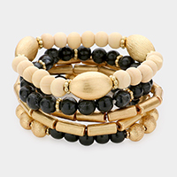 5PCS - Natural Stone Wood Beaded Stretch Bracelets