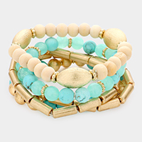 5PCS - Natural Stone Wood Beaded Stretch Bracelets