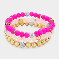 3PCS - Shamballa Ball Faceted Beaded Stretch Bracelets