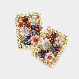 Multi Bead Embellished Rectangle Stud Earrings