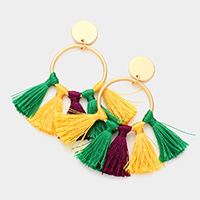 Mardi Gras Open Metal Circle Tassel Fringe Dangle Earrings