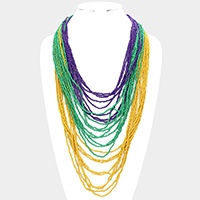 Mardi Gras Seed Beaded Multi Layered Bib Toggle Necklace