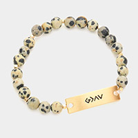 God is Greater Than The Highs And The Lows Metal Bar Natural Stone Stretch Bracelet