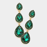 Triple Teardrop Stone Drop Down Evening Earrings