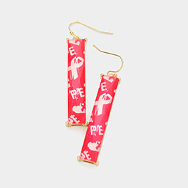 Pink Ribbon Printed Rectangle Dangle Earrings