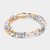 3PCS - Natural Stone Metal Beaded Stretch Bracelets