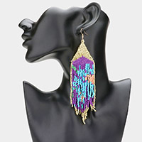 Pattern Detailed Beaded Fringe Dangle Earrings