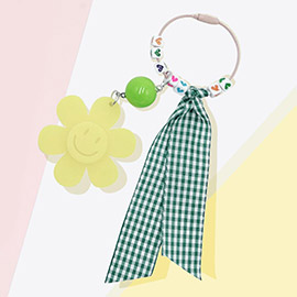 Smile Flower Heart Gingham Ribbon Bag Charm / Keychain