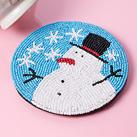 Seed Beaded Snowman Coaster