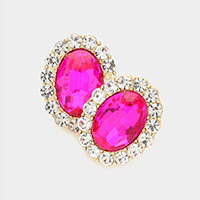 Rhinestone Trimmed Oval Stone Stud Evening Earrings