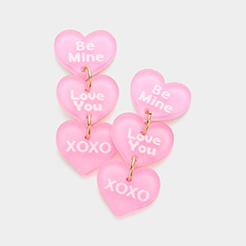 Be Mine Love You XOXO Message Triple Resin Heart Link Dangle Earrings