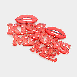 Resin Lips Glittered KISS ME Message Link Dangle Earrings