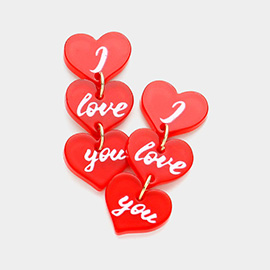 I love you Message Triple Resin Heart Link Dangle Earrings