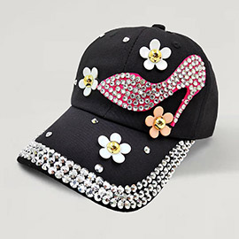 Bling Flower Heel Baseball Cap